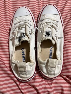 Converse White Canvas Low-Top Sneakers with Red Stripe